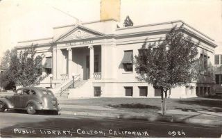 Rppc Public Library Colton,  Ca San Bernardino County Ca 1930s Vintage Postcard