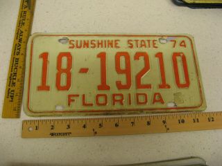 1974 74 Florida Fl License Plate Tag 18 - 19210 Lee County