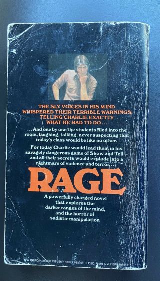 1977 Rage by Richard Bachman / Stephen King 1st Edition 1st Printing OOP 3