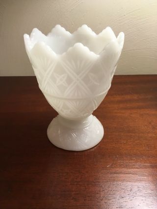 Vintage E.  O.  Brody Footed Milk Glass Decorative Edge Vase Bowl Dish 2255 Mj - 21