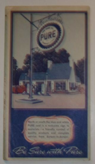 Pure Oil & Gasoline 1940 Michigan State Road Map See 2