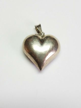 Vintage 925 Sterling Silver 3d Puffy Heart Love Pendant