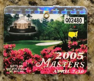 2005 Masters Augusta National Golf Club Badge Ticket Tiger Woods Wins