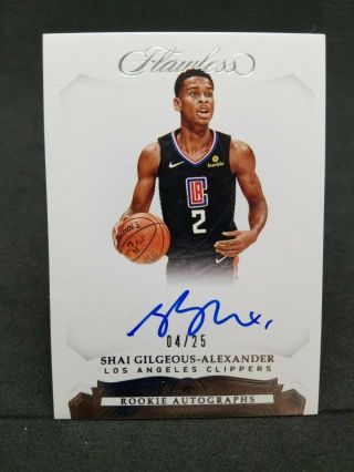 2018 - 19 Flawless Rookie Autographs Shai Gilgeous - Alexander 4/25 Rc Auto Clippers