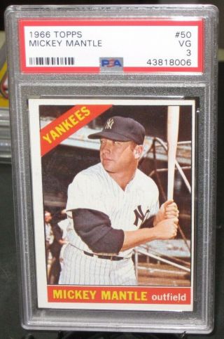 1966 Topps Mickey Mantle Baseball Card 50 Psa 3 Vg York Yankees