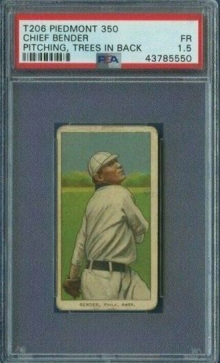 1909 - 11 T206 Chief Bender " Pitching Trees In Back " Piedmont 350 - Psa 1.  5