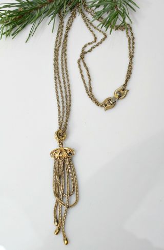 Vintage Monet Necklace Gold Tone Snake Chain / Tassel Pendant 20 " Gift For Her