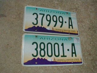 Two Arizona Flat Trailer License Plates 37999 - A And 38001 - A