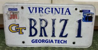 Virginia Vanity License Plate & Georgia Tech Speciality " Briz 1 "