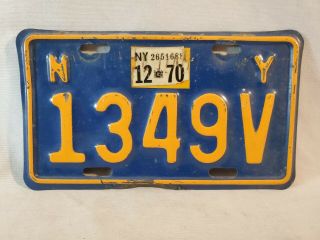 49 Year Old 1970 Number 1349v Ny York Motorcycle License Plate Nr