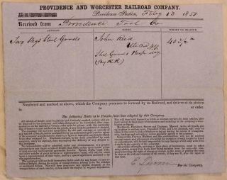 1851 Providence And Worcester Railroad Company Bill Of Lading