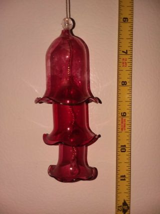 Vintage Red Christmas Tree Ornament Glass Bell 3 Tier Graduated