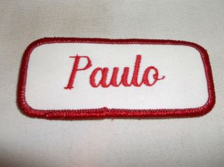 Paulo Embroidered Vintage Sew On Name Patch Tag Red On White