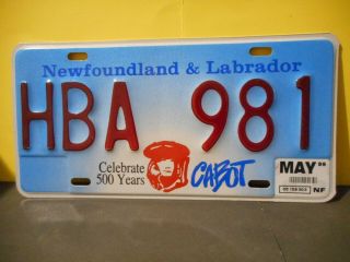 1999 Newfoundland And Labrador Vehicle License Plate,  Hba 981,  Canada,  Cabot 500