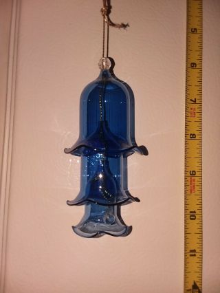 Vintage Blue Christmas Tree Ornament Glass Bell 3 Tier Graduated