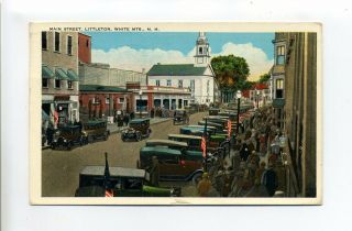 Littleton Nh Main Street View,  Old Cars,  People,  Stores,  Vintage Postcard,  1930