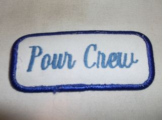 Pour Crew Embroidered Vintage Sew On Name Patch Tag Blue On White