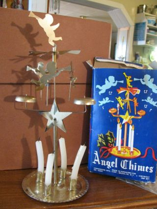 Vintage Angel Chimes 4 Distressed Candles & Distressed Original? Box Hong Kong