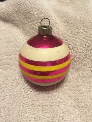 Vintage Shiny Brite Christmas Glass Ornaments Striped Pink S1