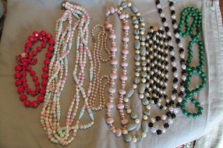 8 Vintage Bead Necklaces Red,  Green,  Black & White,  Pink,  Gray - Ja124