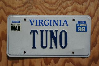 1998 Virginia Vanity License Plate - Tuno