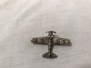 Vintage Silver/gold Tone Airplane Brooch With Clear Stones