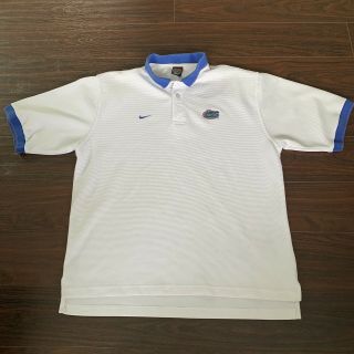 Nike Team Dri Fit Florida Gators Polo Shirt White Blue Ncaa Uf Size Large