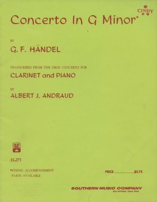 Concerto In G Minor By Händel For Clarinet And Piano - Vintage Sheet Music