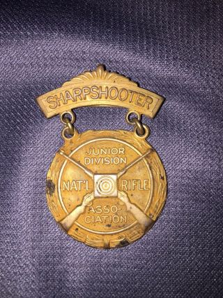 Vintage Nra National Rifle Association Jr Division Sharp - Shooter Medal