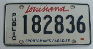 Louisiana Public License Plate " 182836 " La Sportsman 