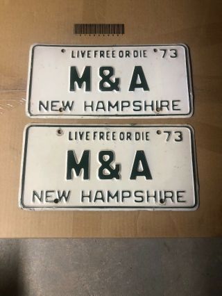 1973 Hampshire M & A License Plates Pair Vanity