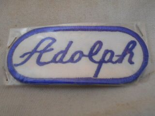 Adolph Embroidered Vintage Sew On Name Patch Tag Oval Blue On White