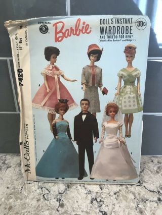 Vintage 1964 Mccall’s Sewing Pattern 7428 Barbie Ken Wardrobe Tuxedo Wedding
