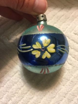 Vintage Hand - Painted Poland Mercury Glass Christmas Ornament Blue V1