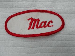 Mac Embroidered Vintage Sew On Name Patch Tag Oval Red On White