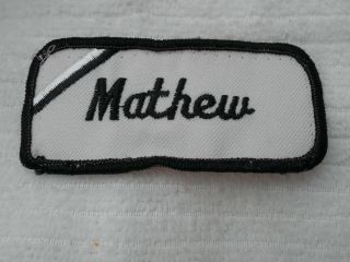 Mathew Embroidered Vintage Sew On Name Patch Tag Black On White