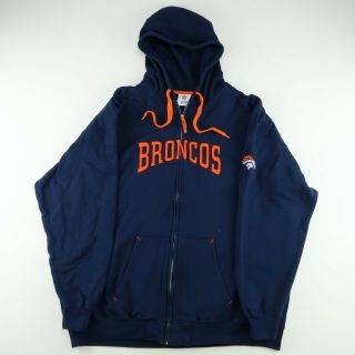Denver Broncos Mens 2xl Xxl Nfl Navy Blue Embroidered Full - Zip Hoodie Sweatshirt