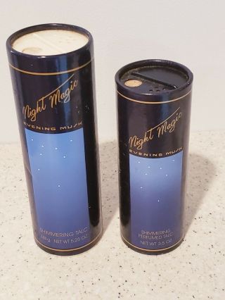 2 Avon Night Magic Perfumed Talc 3.  5 Oz 5.  25 Oz Vintage