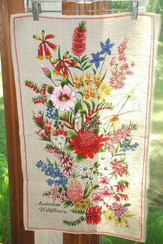 Vintage Tea Towel - Linen - Australian Wildflowers,  Heil Design,  Made In Poland