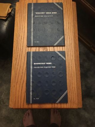 2 Vintage Whitman Roosevelt And Mercury Dime Folders 1916 - 1945 & 1946 - 1979