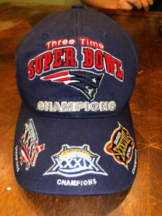 England Patriots 3 - Time Bowl Champions Adjustable Hat Reebok Nfl Navy