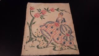 Quaint Vintage Embroidered Victorian Lady - Ready To Frame