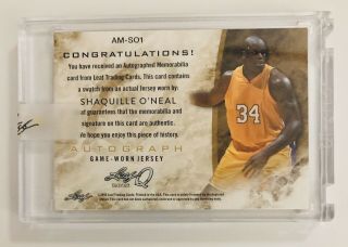 Shaquille O’Neal Leaf Q 2 Color Lakers Patch Auto 12/25 2