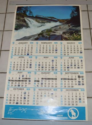 Large 1970 Great Northern Railroad Calendar 42 1/2 " By 26 " Skykomish River