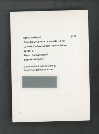2018 Immaculate Patch Auto Premium Edition Fotl Donovan Mitchell Ssp D /20