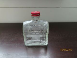 Vintage Glass Log Cabin Maple Syrup Lid Bottle Jar