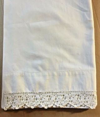 Vintage White Pillowcase W/ Hand Crochet Lace Edged Shabby Chic Cotton 20 X 32 "