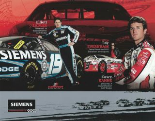 2007 Kasey Kahne/elliott Sadler/ray Evernham 9/19 Siemens Dodge Postcard