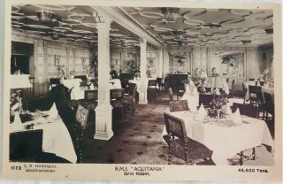 Vintage Rppc Real Photo Postcard - Grill Room Of Rms Aquitania Ocean Liner Ship