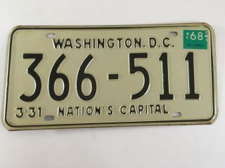 1968 Washington Dc License Plate District Of Columbia 100 All